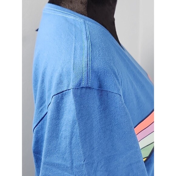 New Life is Good Retro Wave Stripe XLarge Women's Blue SS Crusher Lite Tee - Picture 7 of 14